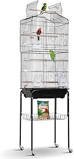 HCY Open Top Standing Bird Cage 64 Inch with Rolling Stand for Parrots