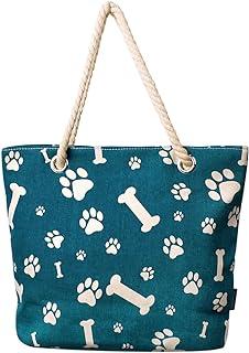 Dog Cat Puppy Kitty Animal Paws Print Canvas Tote Shoulder Bag Handbag