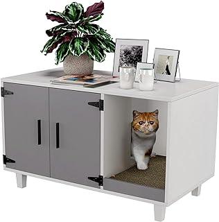 GDLF Modern Pet Crate Cat Washroom Hidden Litter Box Enclosure Furniture House as Table Nightstand with Scratch Pad