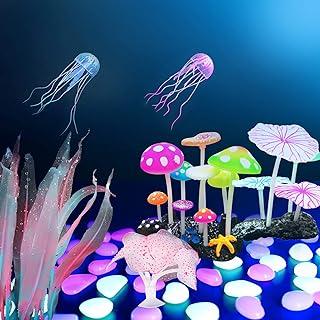 Glow Aquarium Decorations, Simulation Silicone Jellyfish Coral Lotus Leaf Kelp Mushroom