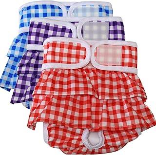 JoyDaog (3 Pack) Small Dog Diapers Dress for Female Reusable Premium Grid Puppy Nappies