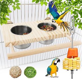Calymmny Bird Feeding Dish Cups with Wooden Platform