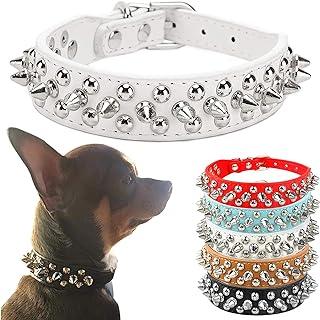 PETCARE Spiked Dog Collar White Soft Pu Leather Funny Mushrooms