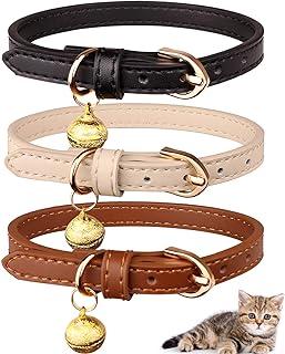Jamktepat 3 Pack Leather Cat Collars with Bell