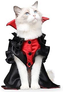 LIANZIMAU Cat Vampire Halloween Costume Holiday Dressing Up Cloak with Button for Kitten Small Medium Outfit