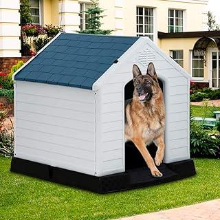 Dkeli, White Large Dog House Indoor Outdoor Waterproof Ventilate Plastic Pet Shelter Crate Kennel