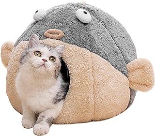 Lively Pufferfish Cat Bed Cave with Removable Cushioned Pillow