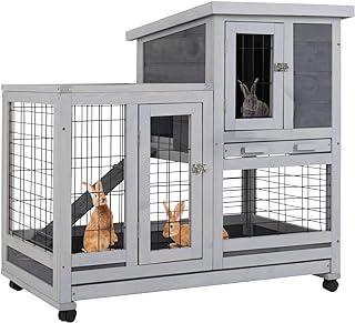 Rabbit House with Wheels 37 Inch Wood & Bunny Cage