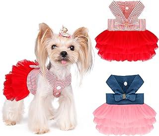 Yikeyo Dress for Small Dog Girl Puppy Clothes Female Princess Tutu Striped Skirting Summer Shirt