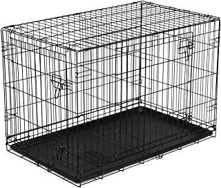Double-Door Folding Wire Dog Crate with Divider, 36″ L