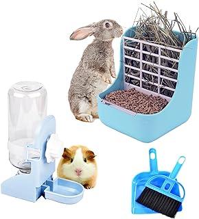 HERCOCCI Rabbit Hay Food Bin Feeder and Bunny Water Bottle Set