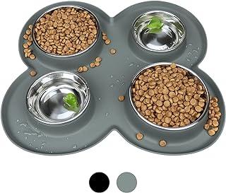 Stainless Steel Water and Food Dishes with Non Spill Skid Resistant Silicone Mat