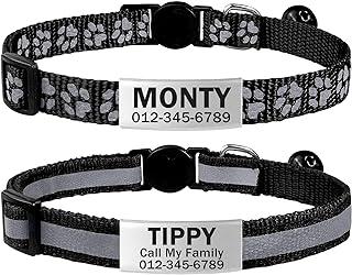 TagME 2 Pack Personalized Reflective Cat Collars Breakaway with Bell, 7-12 Inch Adjustable Pet