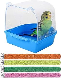 PINVNBY Parrot Bath Box with Bird Perches Stand Paw Grinding Cage Accessories