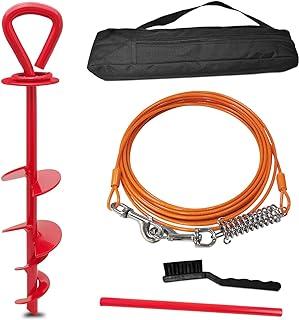 SHUNAI Heavy-Duty Dog Tie Out Stake and Cable Red Bag
