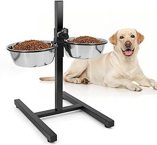 Double Stainless Steel Dog Bowls with Iron Stand Rack Adjustable Raised Height