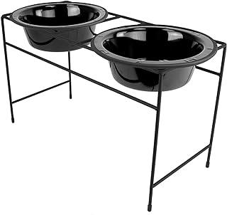Double Diner Feeder with Stainless Steel Dog Bowls, Midnight Black