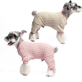 Dog Pajamas Soft and Warm Sweater, 2 Pack Beige & Pink Pet Winter Coat