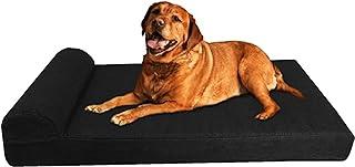 Dogbed4less Premium HeadRest Orthopedic Gel Memory Foam dog bed for extra large dogs, Waterproof Lining and Washable Black Canvas Cover