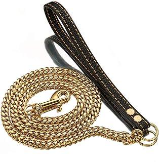 Best Leash Chain Link for Pet Durable Large with Leather Handle (2.9ft)