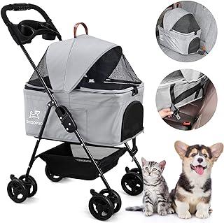 SKISOPGO Dog Cat Pet Gear 3-in-1 Foldable Stroller, Car Seat and Slider with Push Button Entry