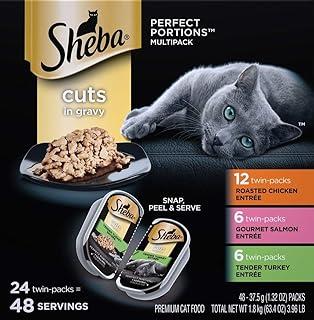 Sheba Perfect Portions Gravy Roasted Chicken, Gourmet Salmon and Tender Turkey Variety Pack Wet Cat Food