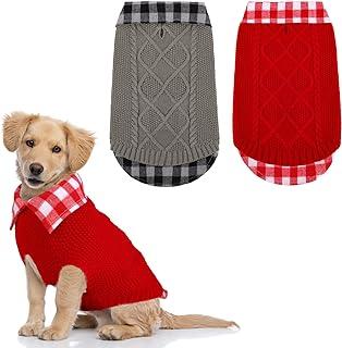 Pedgot 2 Pack Pet Clothes Turtleneck Plaid Patchwork Dog Sweater
