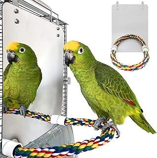 BWOGUE Large Stainless Steel Bird Mirror with Rope for Cockatiel