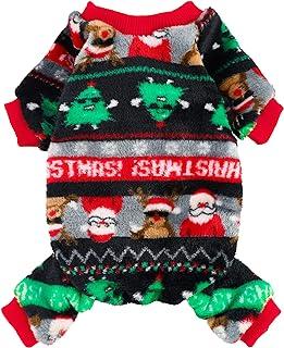 Fitwarm Christmas Outfit Holiday Dog Pajamas Thick Velvet Puppy Winter Sweater Doggy Soft PJS Cat Jumpsuits Black Medium