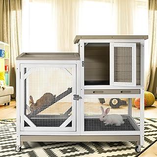 Indoor Outdoor Rabbit hutch, Bunny Cage on Wheels (Without Bottom Wire Mesh)