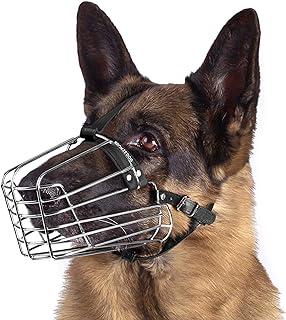 BronzeDog Muzzle German Shepherd Wire Basket Metal Mask Leather Adjustable Medium Large Pets