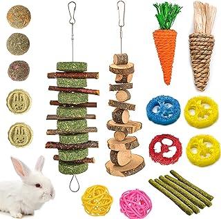 Grddaef 20 PCS Bunny Chew Toys for Teeth,
  Natural Rabbit Toys Apple Wood Grass Timothy Sticks Chew a
