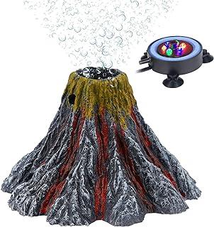 Uniclife Aquarium Volcano Ornament with Air Stone Bubbler Colorful LED Light Decor for Fish Tank
