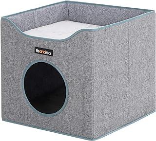 FEANDREA Foldable Cat Condo with Lying Surface and 2 Reversible Cushions