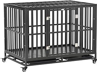 PawHut Heavy Duty Metal Kennel and Cage Dog Playpen with Lockable Wheels