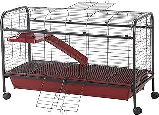 PawHut 41″ L Small Animal Cage with Feeder, Rolling Wheels