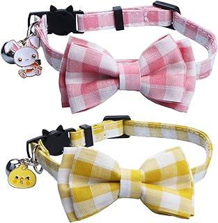 STMK 2 Pack Easter Plaid Cat Collars with Bow Tie Bell