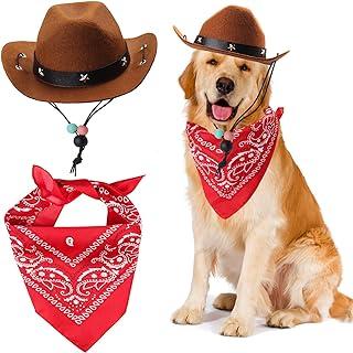 Yewong Pet Cowboy Costume Accessories Dog Cat Hat and Bandana Scarf for Puppy Kitten Party Festival