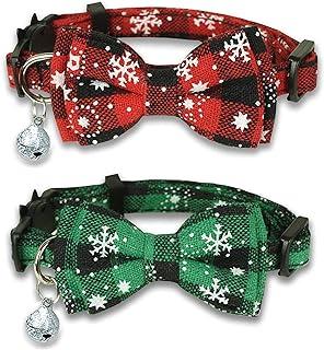Pohshido 2 Pack Christmas Cat Collar with Movable Bowtie