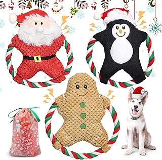 Christmas Squeaky Plush Dog Toys with Cotton Rope Tough Puppy