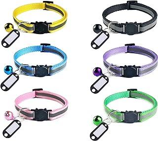 Elanz 6 Pack Reflective Breakaway Cat Collar with Bell & ID Tag Adjustable