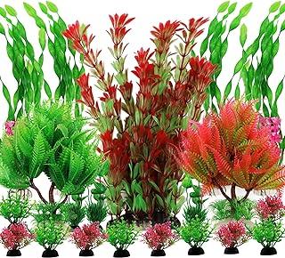 PietyPet Large Aquarium Plants Plastic Fish Tank Decoration, 20PCS Red and Green