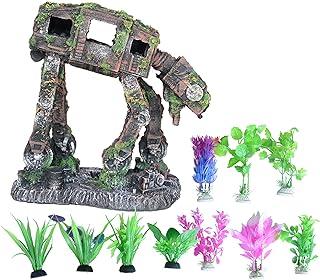 Fish Tank Decorations Resin with 10 Artificial Water Plant