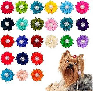 JpGdn Small Dog Hair Bows with Rubber Band and Fake Pearl
