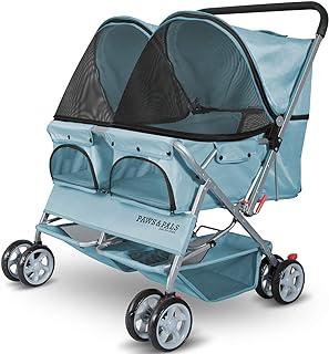 Double Dog Stroller Easy to Walk Folding Travel Carriage