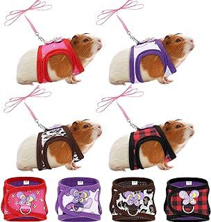 4 Pieces Small Pet Harness Cute Adjustable Vest and Leash Set for Guinea Pig