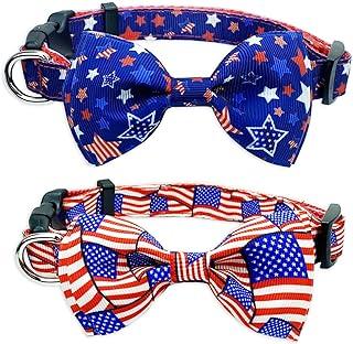 Pohshido 2 Pack 4th of July Dog Collar with Bow Tie, USA Independence Day