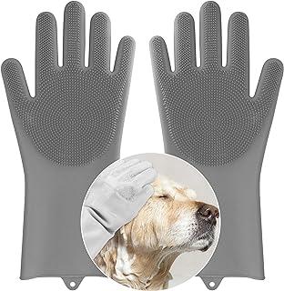 Dog Bath Gloves, Grooming Brush and Hair Removal for Cat Horse (Gray)