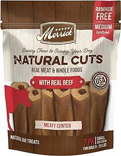 Merrick Natural Cut Rawhide Free Dog Treats Filled Chew Made with Real Meat