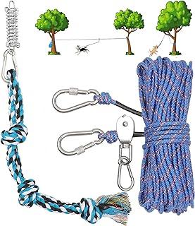 FOXBUS Dog Tie Out Cable for Camping – 50ft Heavy Duty Overhead Trolley System and Rope Toys